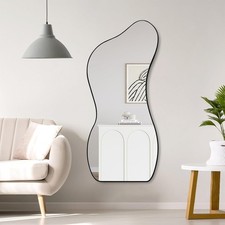 Large Irregular Wall Mirror 47.2"x22", Unique Shaped Black Asymmetrical Mirror..