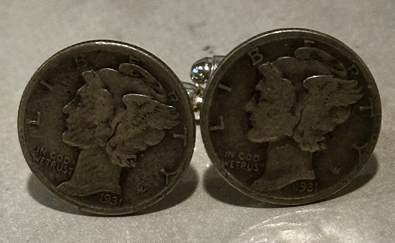 1931 Mercury Dime Cufflinks. Only The Dimes Are Made Of Silver.