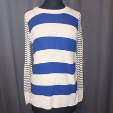 LOFT Striped Nautical Preppy Sweater Cream Blue Long Sleeve Knit Top Size S