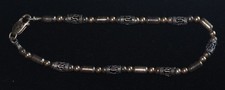 VTG 925 Sterling Silver Barrel Link 9.5" Anklet Gold Spacer Beads Two Tone Boho