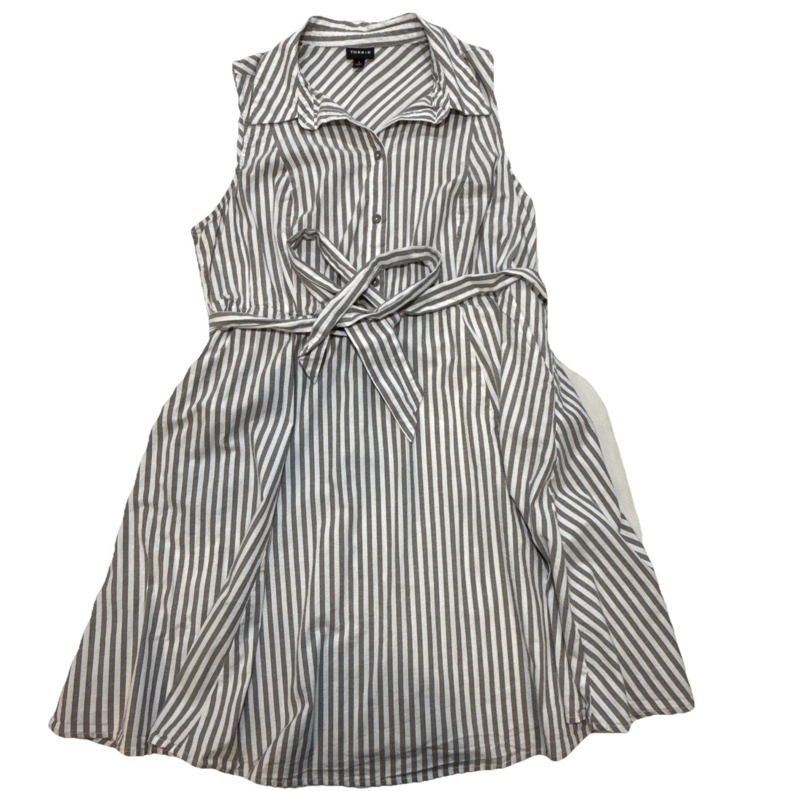Torrid Women’s Size 1 Gray White Striped Shirt Dress Sleeveless Tie Waist