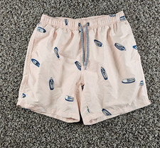 Franks Mens Sz S Swimsuit Swim Trunks Light Pink Blue Boat Print