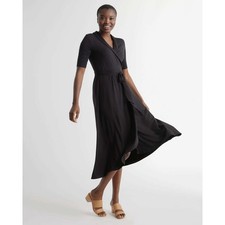 Quince Tencel Jersey Midi Wrap Dress Large Black Stretch Minimalist Capsule