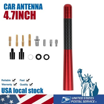 4.7inch + Screw Car Antenna Carbon Fiber Radio AM FM Antena Red Kit Universal US