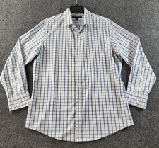 Mizzen  Main Leeward Trim Button Up Shirt Mens XL White/Blue Plaid Poly Stretch