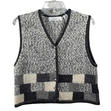 Portraits by Northern Isles Petite Sweater Vest Grey Wool Blend Checkered Large