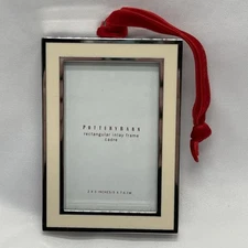 Pottery Barn Rectangular Inlay Mini Frame Silver Plated Red Ribbon 2x3