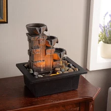 Home Décor Imitation 3-Tier Stone Wall Tabletop Fountain Many Natural River R...