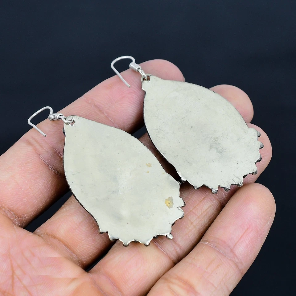 Turquoise Coral Lapis Lazuli 925 Sterling Silver Tibetan Nepali Earring 2.5" T91 - Image 4 of 4