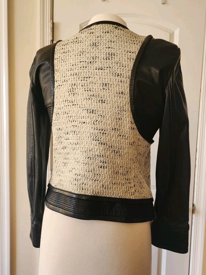 BARBARA BUI black leather ivory tweed leather jacket - Image 3 of 4