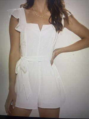 FRANCESCAS Mi Ami Romper White Flutter Sleeve Open Back Lined Woman s Large
