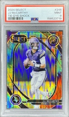 2024 Select JJ McCarthy Tie-Dye Prizm Shock /25 PSA 9 Rookie Jersey Match 9/25