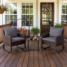 3 Pieces Wicker Rocking Bistro Set Hand-Woven Rattan Outdoor Patio Furniture Set