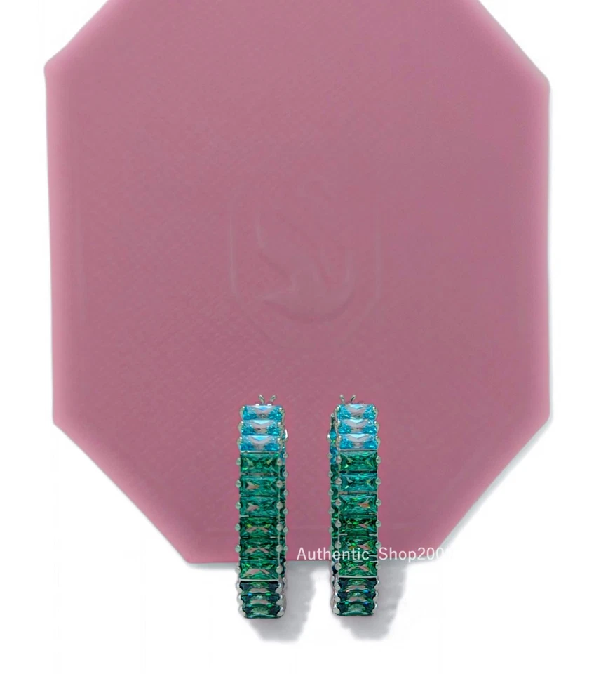 Pendientes de aro 100 % auténticos SWAROVSKI matriz cristales verdes rodio 5705787 Foto 3 de 4