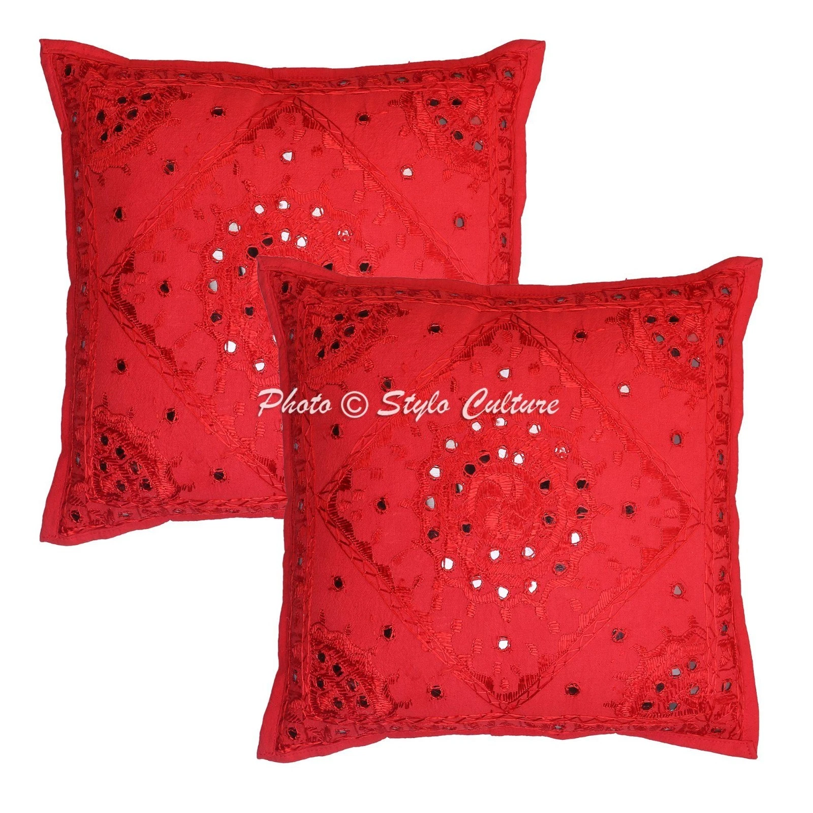 Bohemian Cotton Throw Pillow Covers Embroidered Mirror 40x40 cm Cushion Cover