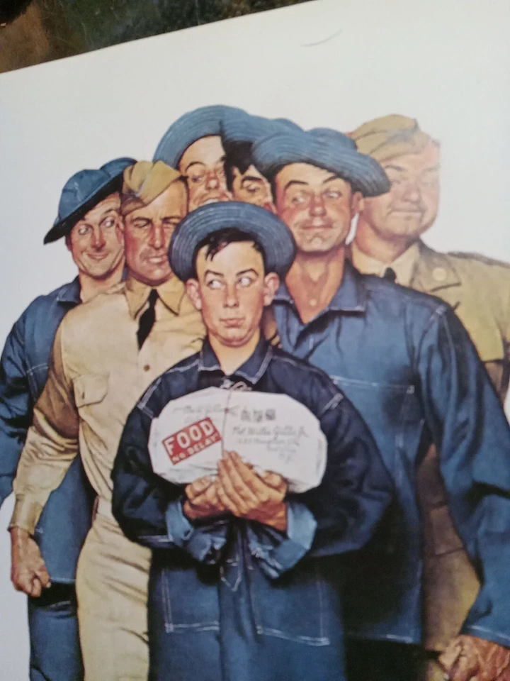 "Paquete desde casa" Rockwell años 70 reimpresión de 1941 sábado víspera post cubierta 12x14 Foto 4 de 4