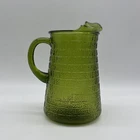 Vintage Anchor Hocking Glass Pitcher Avocado Green Brick Pattern