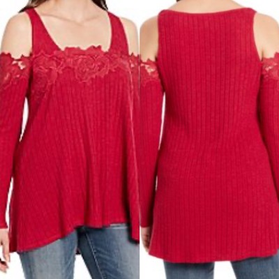 Knit Tops & Tees Women Bergners Vintage Open Shoulder Red American Blues Small