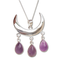 Amethyst Mond AnhäNger Wicca GöTtin Edelstein Halskette 925 Sterling Silber...