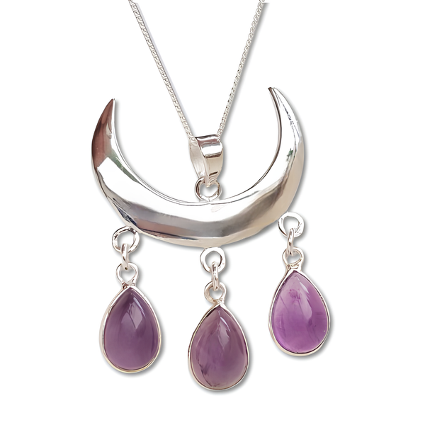 Amethyst Mond AnhäNger Wicca GöTtin Edelstein Halskette 925 Sterling Silber...-image