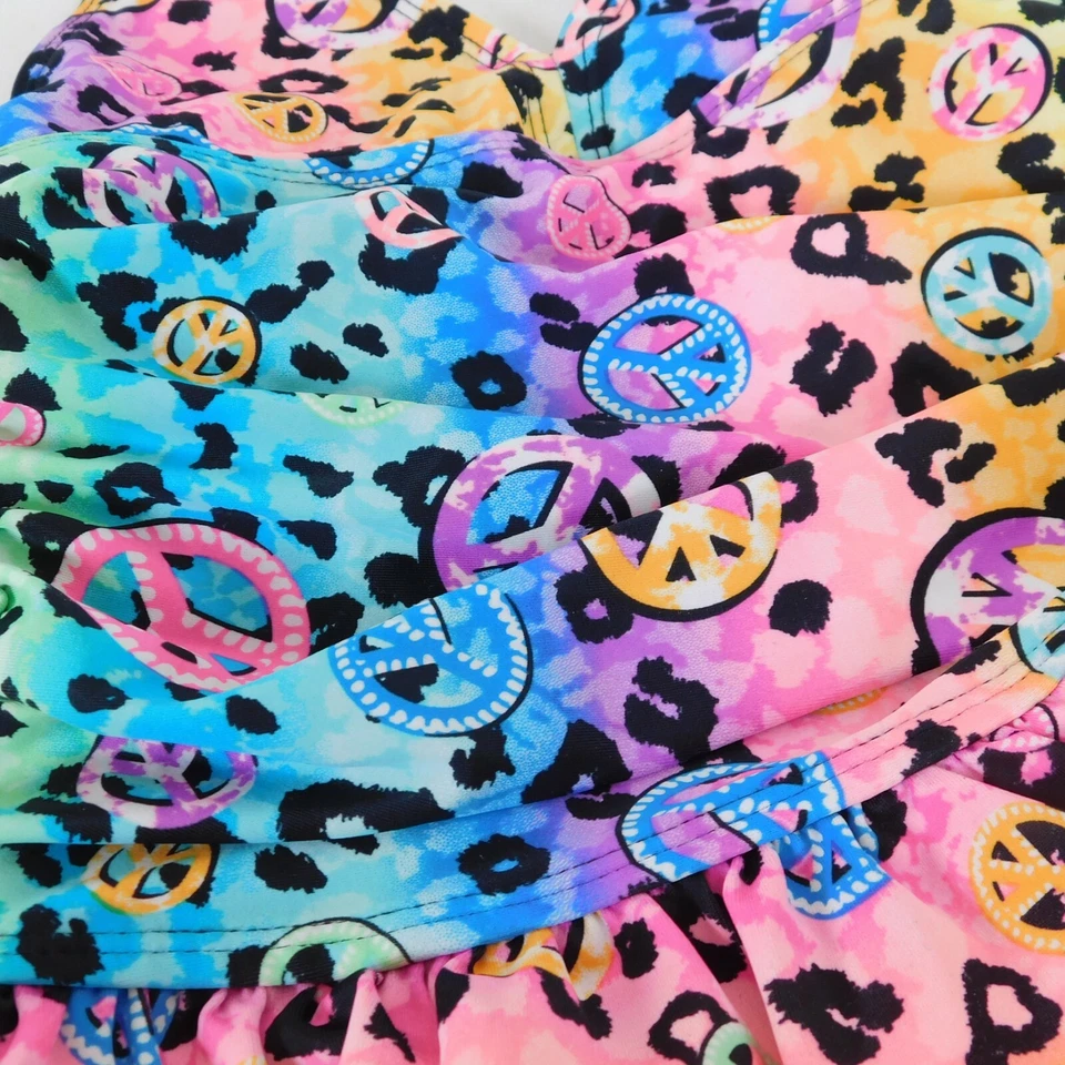 Traje de baño OP para niña talla 7/8 estampado animal con signos de paz halter parte superior rosa inferior Foto 2 de 4