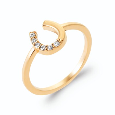 Bague en Plaqué Or 18 carats - Anneau Fin et Cabochon Fer à Cheval Zirconium