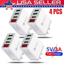 4 PCS 3-Port USB Home Wall Fast Charger for Cell Phone iPhone Samsung Android