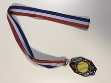 Softball Medal W/ RWB Ribbon Or Key Chain Free Engraving
