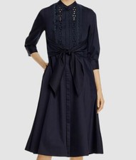 $448 Elie Tahari Women's Blue Round Neck 3/4 Sleeve Ann Shirt Dress Size 4