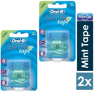 ORAL-B 2 x Oral B Satin Tape Mint 25m/27y d | Mint Dental Tape | Comfort Grip