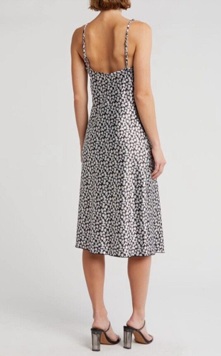 abito donna bebe nero/bianco floreale raso midi slip collo cappuccio taglia XL NUOVO CON ETICHETTE $109 - Foto 2 di 10