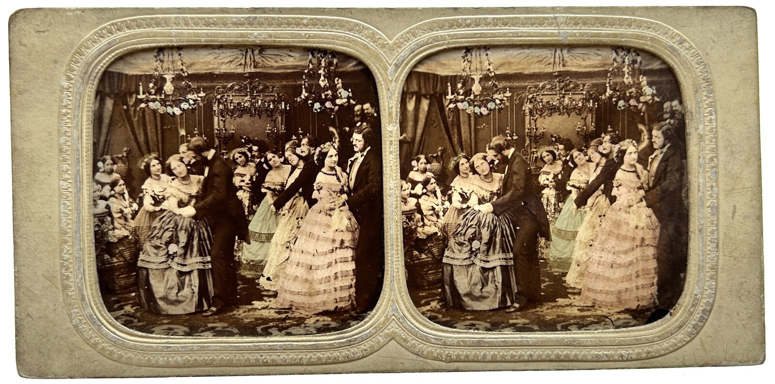 Salón Baile De Second Empire París c1860 Foto Estéreo Vintage Diorama§ N