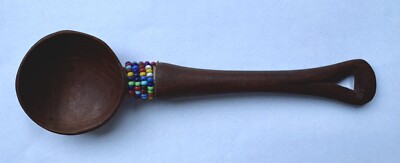 Kenianischer Massai Holz Teelöffel mit Perlen Handarbeit Afrikanischer Stamm NEU