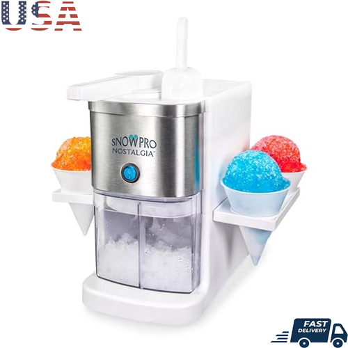 Electric Shaved Ice Machine Snow Cone Maker 64oz Capacity 4 Reusable Cones Scoop
