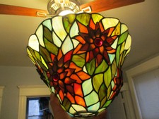 Vintage Dale Tiffany Stained Glass Lamp Shade 3D Jeweled Red Flower Dahlia