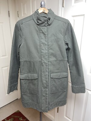 Prana Olive Green Khaki Trip Jacket Long Length Zip Snap Front Quilted Sz M 