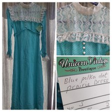 Vintage Blue with White Polka Dots Women's Crepe Dress Polyester Blend NO Sz Tag