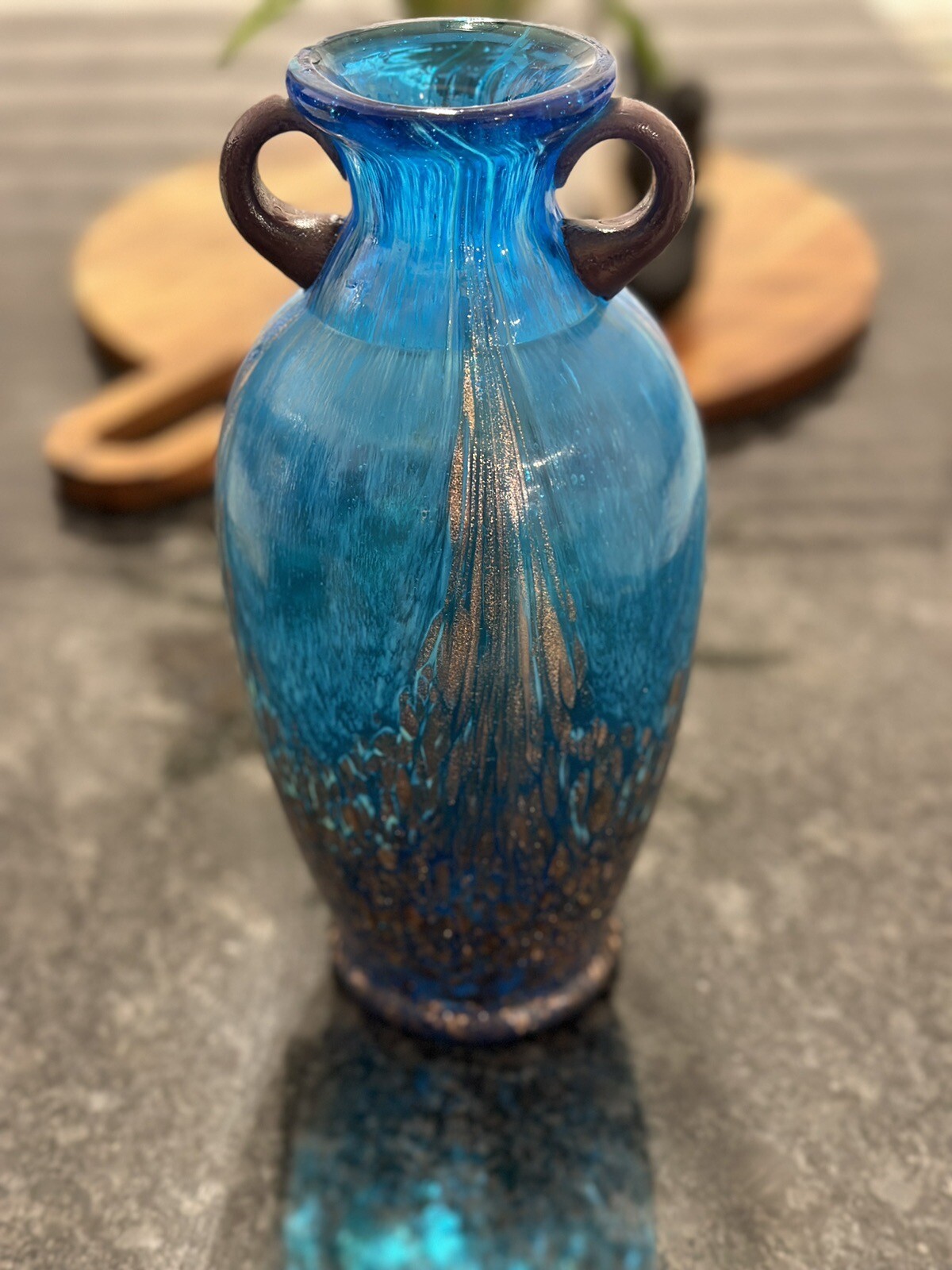 Vintage Dale Tiffany "Amphora" Art Glass Vase Aqua Blue Copper Fleck 9