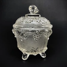 Vintage Jeannette Clear Glass Footed Candy Dish w/Lid Harvest Grape