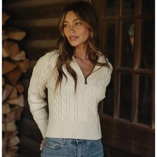 The Normal brand Cream Cable Knit Quarter Zip Sweater