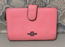 AUTHENTIC COACH Crossgrain Leather Medium Corner Zip Wallet Pink Lemonade