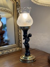 Vintage Mid Century English Cherub Table Lamp Spelter Etched Glass 1960s