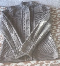 Ll Bean Women s Cotton Chunky Knit Fisherman Cardigan Sweater Light Brown Small