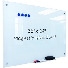 Pavilix Magnetic Glass Whiteboard 36x24 White Frameless Dry Erase Board