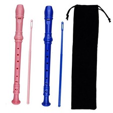 2 Pack German Style 8 Hole-3 Piece Descant Soprano Recorders with Pink and Blue
