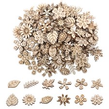 100 Unfinished Wooden Flowers, Blank Wood Slice Leaf Pattern Wooden Crafts