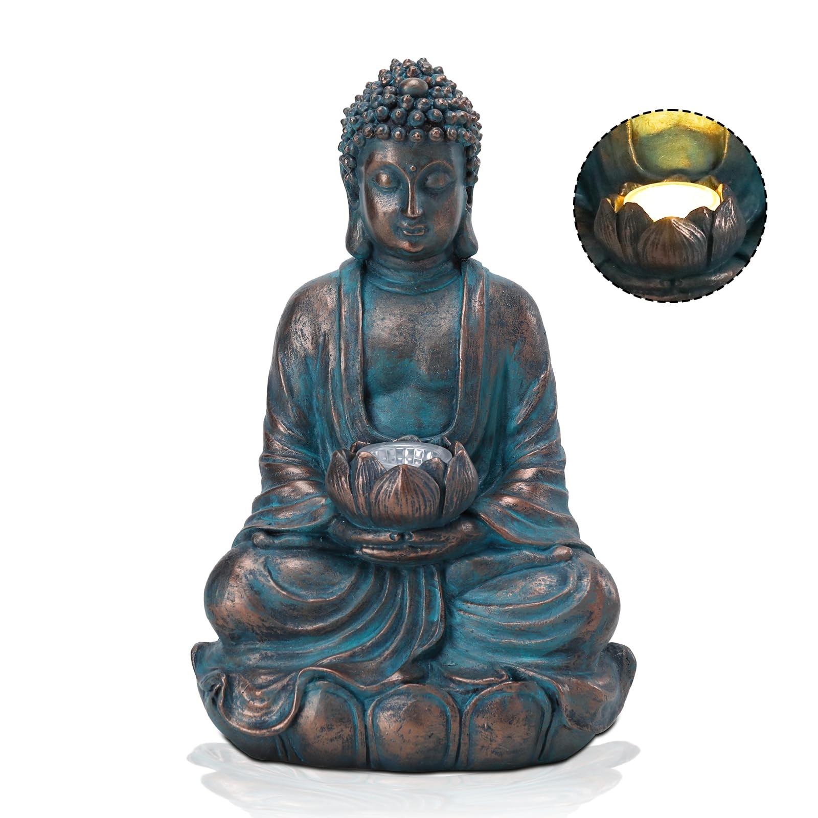 Solar Buddha Statue Outdoor Garden Light Waterproof with Lotus Meditation Decor