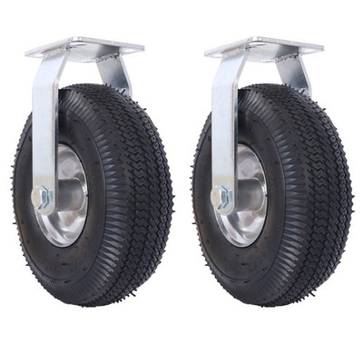 2PCS 10in Pneumatic Air Tire Wheel 2 Swivel Cart Caster Rigid Plate Steel Hub