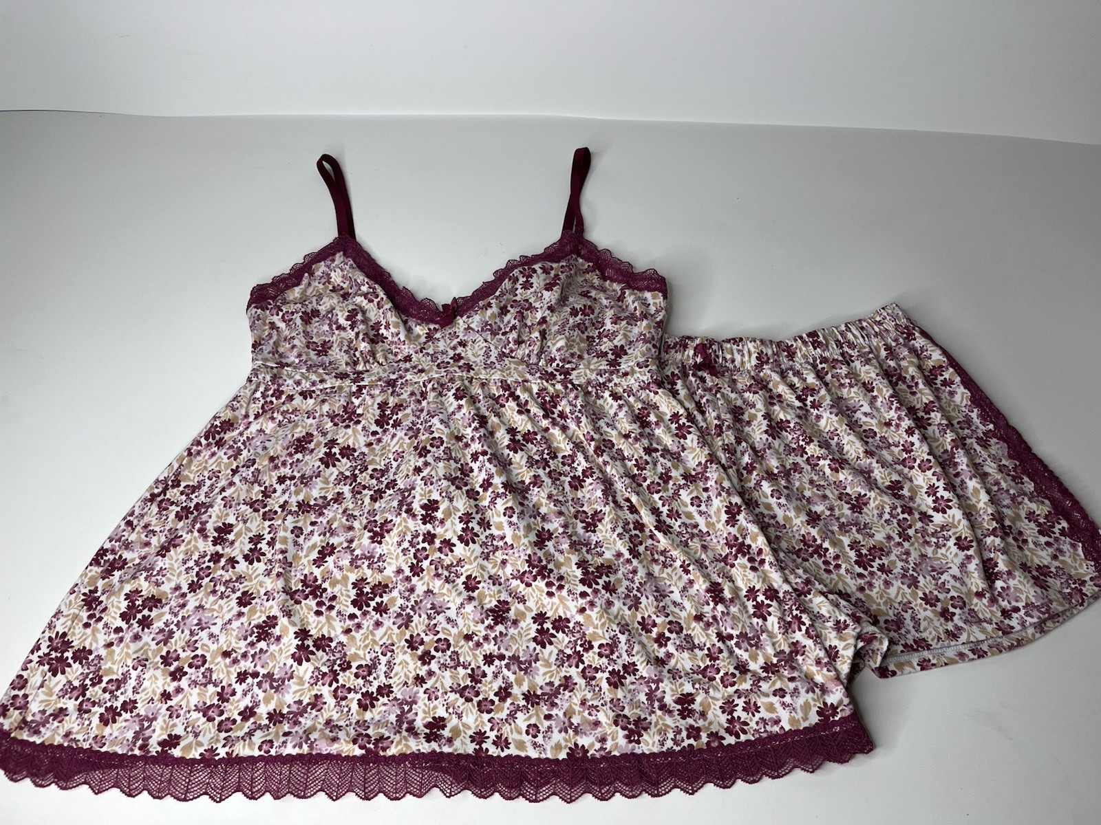 Laura Ashley Womens SZ L Sleep Wear Pajamas Teddy Baby Doll Camisole Shorts