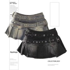 Summer Korean Fashion Double Belt Design Mini Skirt Women Y2k Vintage Pure Color